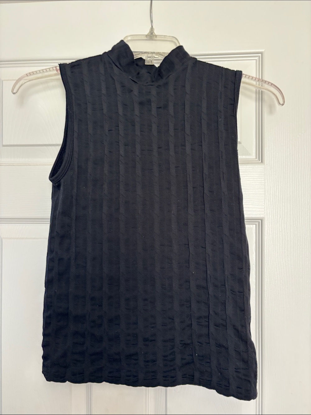 Sleeveless Mock Neck Ribbed Tank Top - Black